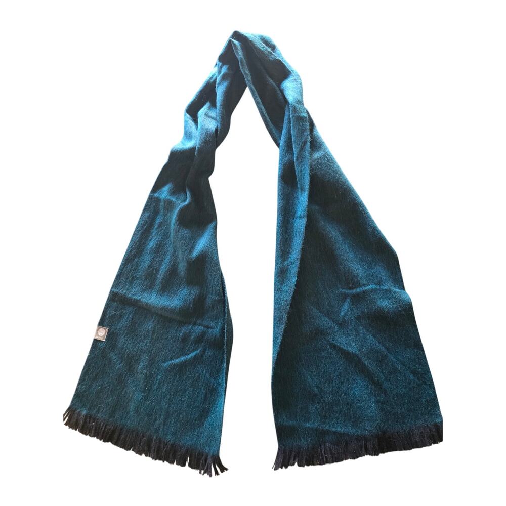 Shupaca Alpaca Blend Scarf Blue‎ Green Fringe Soft 74Lx12W Rectangle Fall Winter